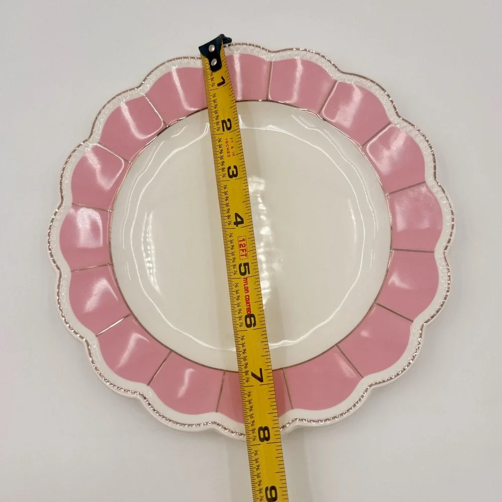 Grace Teaware Pink Scalloped Fine Porcelain Salad‎ Plate Gold Gilt Trim 8 inch